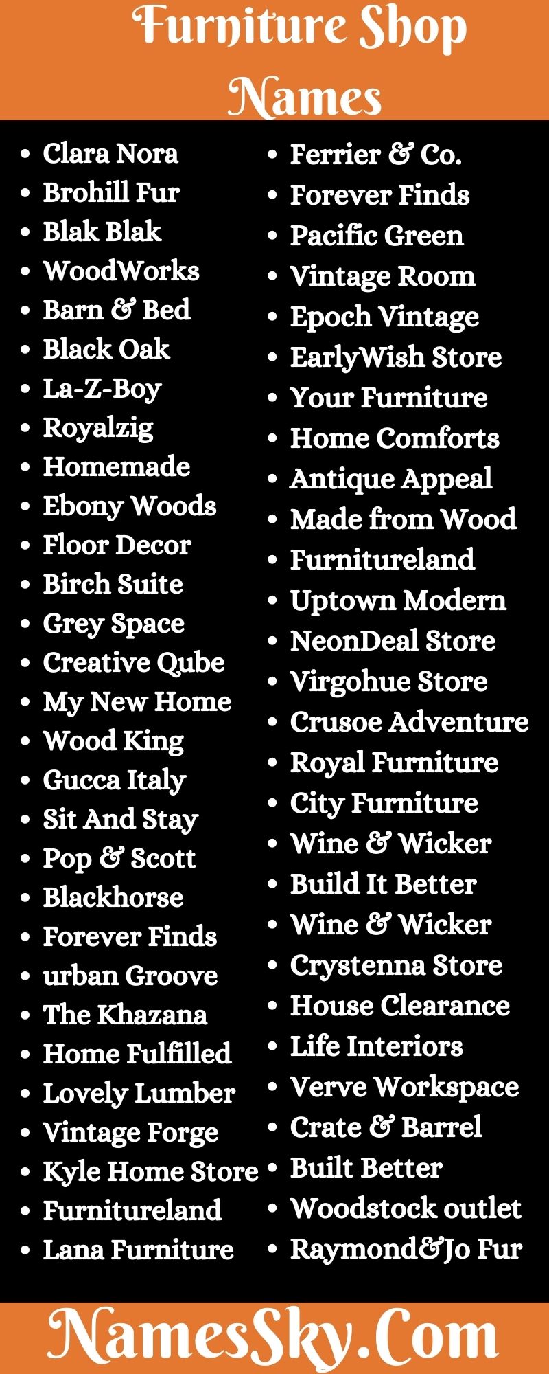 Furniture Shop Names
