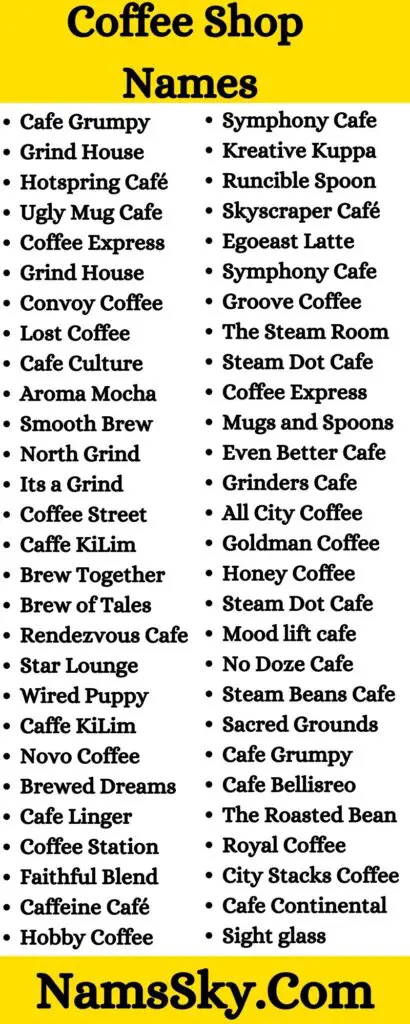 Coffee Shop Name: 291+ Funny & Unique Cafe Names Ideas