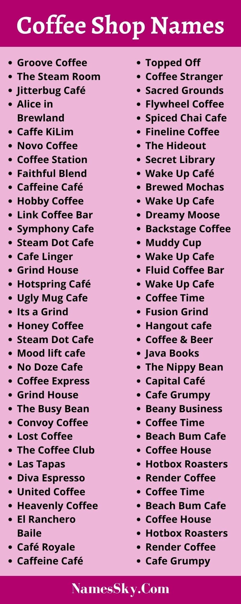 One Word Coffee Shop Names