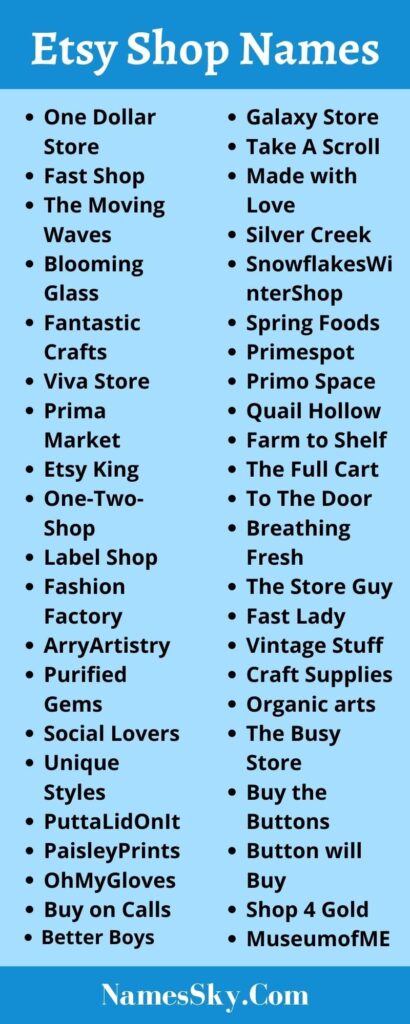 501 Catchy Etsy Shop Names Tips For Every Esty Shop Owner   Etsy Shop Names 410x1024 