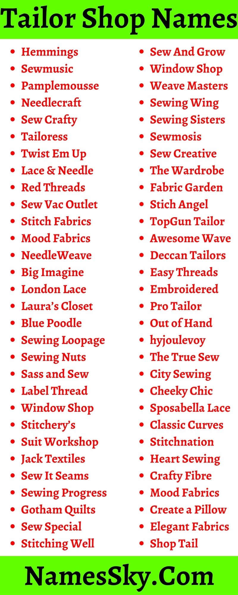 399+Tailor & Sewing Shop Names To Show Off Your Fashion Creativity
