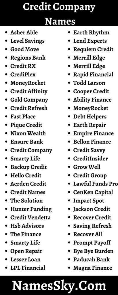 Credit Company Names