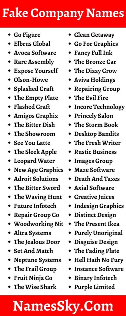 Fake Company Names: 300+ Best Names For Your Fake Company