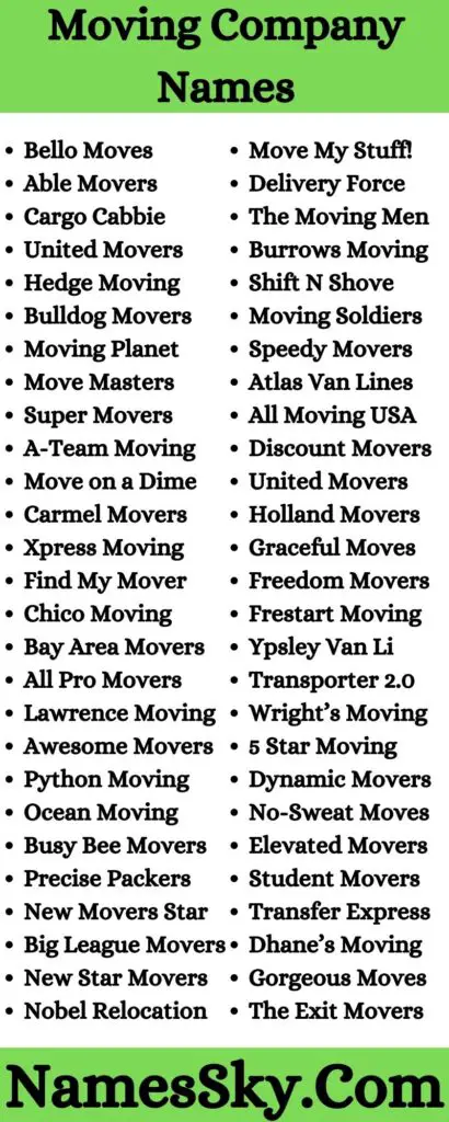 267+ Moving Company Names Ideas That Are Funny, Unique, Creative