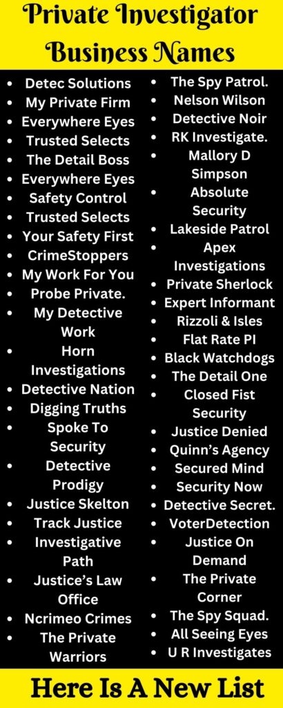 Private Investigator Business Names