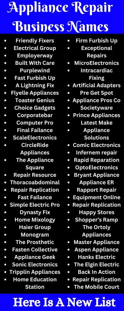 666+ Appliances Repair Business Names For Your Repair Company