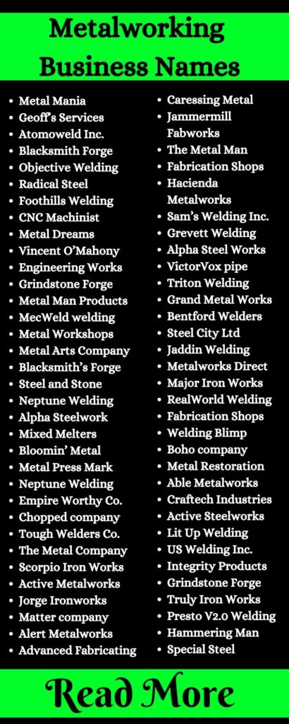 Metal Names: 541+ Metalworking Business Name Ideas Lists